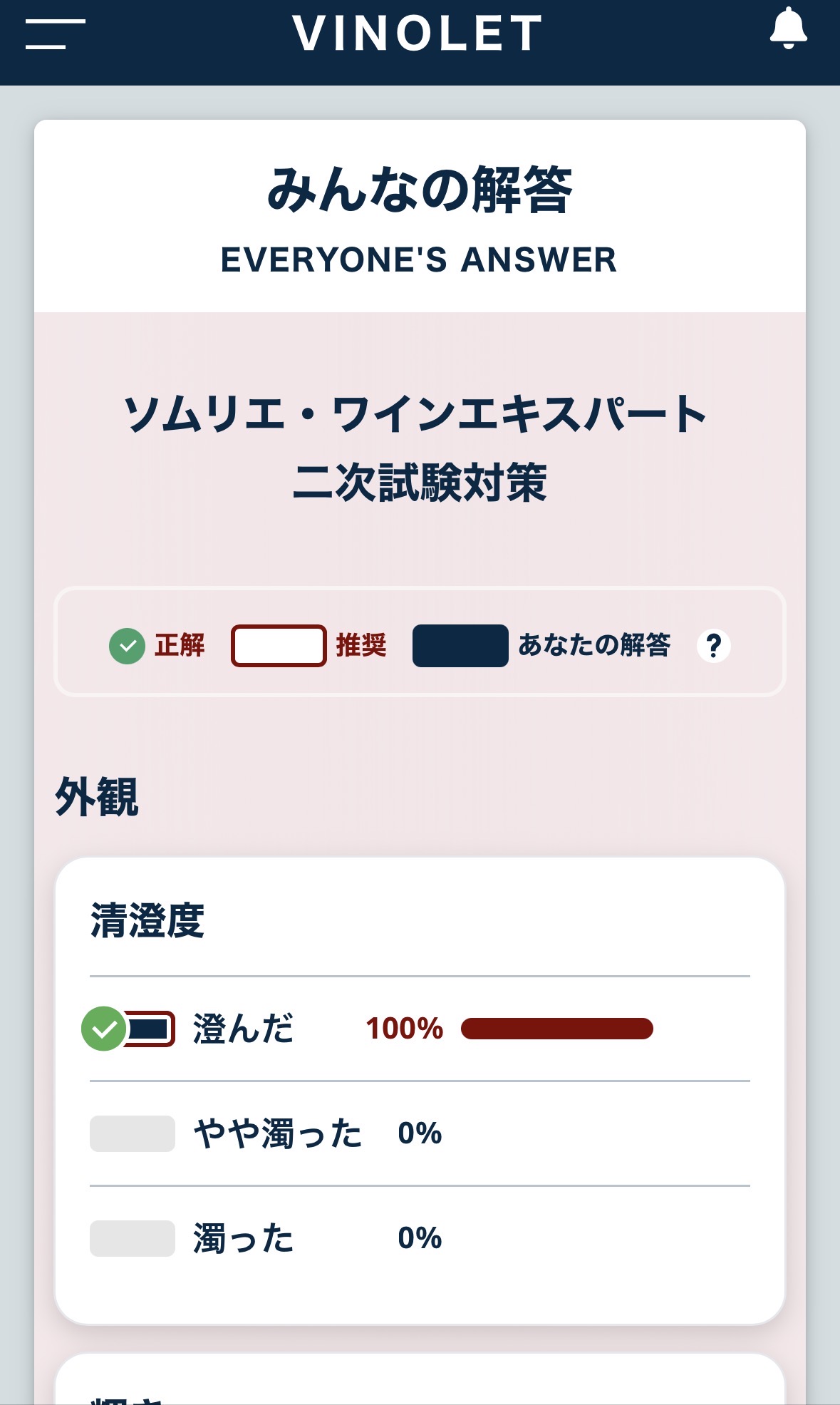 他の受験者の解答傾向と比較できるVINOLETのみんなの解答画面